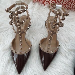 Valentino Burgundy and Nude Rockstud Heels